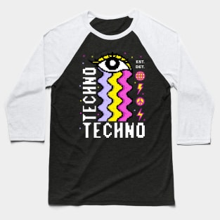 TECHNO  - 8 bit Rainbow Tears (white/yellow/purple/pink) Baseball T-Shirt